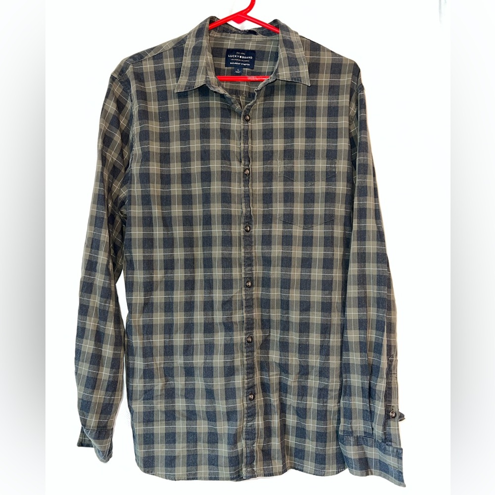 Lucky Brand Green Plaid Button Up Large